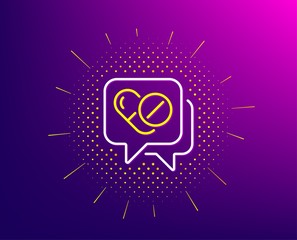 Medical drugs line icon. Halftone pattern. Medicine pills sign. Pharmacy medication symbol. Gradient background. Medical drugs line icon. Yellow halftone pattern. Vector