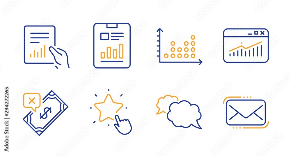 Poster document, messenger and dot plot line icons set. report document, ranking star and rejected payment 