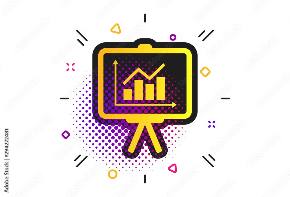 Poster presentation billboard sign icon. halftone dots pattern. scheme and diagram symbol. classic flat pre
