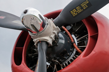 Close-up of Pratt & Whitney radial engine and hub on WWII B-24 Liberator bomber