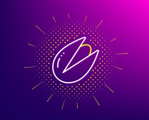 Pistachio nut line icon. Halftone pattern. Tasty nuts sign. Vegan food symbol. Gradient background. Pistachio nut line icon. Yellow halftone pattern. Vector