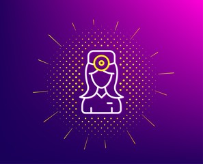 Oculist doctor line icon. Halftone pattern. Health eye sign. Optometry clinic symbol. Gradient background. Oculist doctor line icon. Yellow halftone pattern. Vector