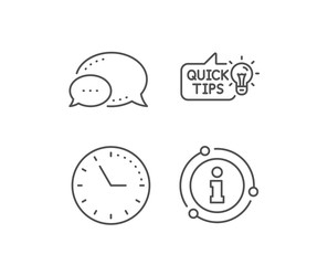 Quick tips line icon. Chat bubble, info sign elements. Helpful tricks sign. Tutorials with idea symbol. Linear education idea outline icon. Information bubble. Vector