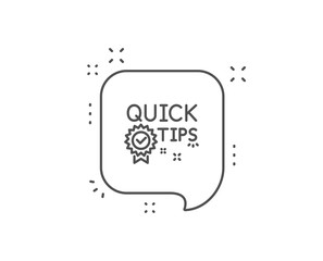 Quick tips line icon. Chat bubble design. Helpful tricks sign. Tutorials with award medal symbol. Outline concept. Thin line quick tips icon. Vector