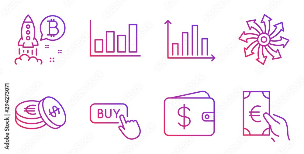 Poster report diagram, buy button and versatile line icons set. diagram graph, bitcoin project and dollar w