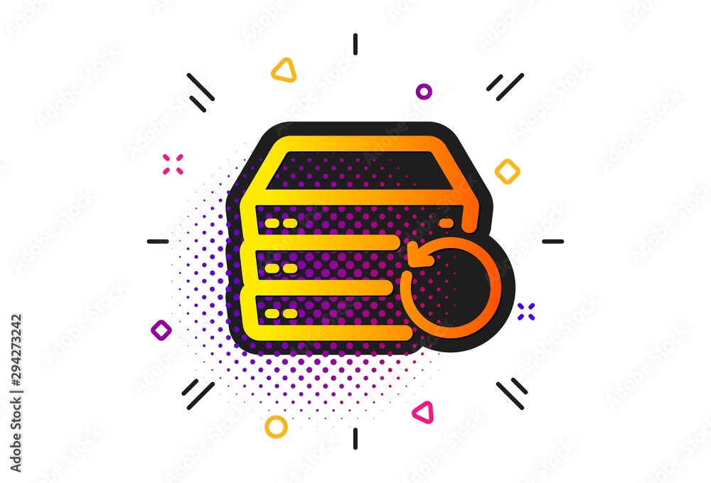 Poster backup data sign. halftone circles pattern. recovery server icon. restore information symbol. classi