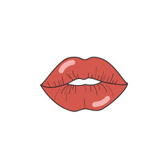 Red lip print. Vector drawing of a kiss on a white background. Red lipstick