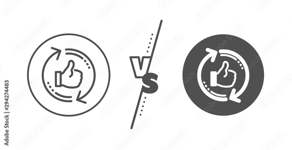 Poster thumbs up sign. versus concept. refresh like line icon. positive feedback symbol. line vs classic re
