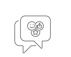 Naklejka premium Social media likes line icon. Chat bubble design. Thumbs up sign. Positive smile feedback symbol. Outline concept. Thin line like icon. Vector