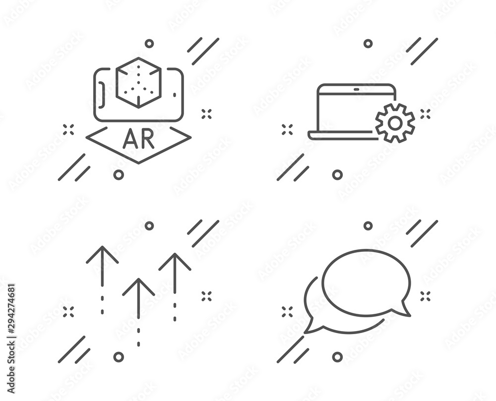 Aufkleber swipe up, notebook service and augmented reality line icons set. messenger sign. scrolling arrow, co