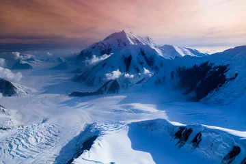 Papier Peint photo Denali Areal view of Mount McKinley glaciers, Alaska, USA