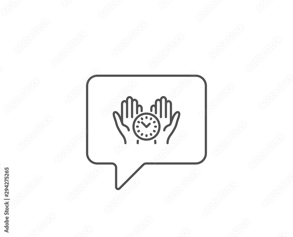 Poster safe time line icon. chat bubble design. clock sign. office management symbol. outline concept. thin