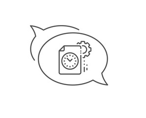 Project deadline line icon. Chat bubble design. Time management sign. File with gear symbol. Outline concept. Thin line project deadline icon. Vector