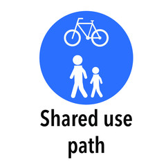 Shared use path Information and Warning Road, caution traffic street sign, vector illustration isolated on white background for learning, education, driving courses, sticker, icon.