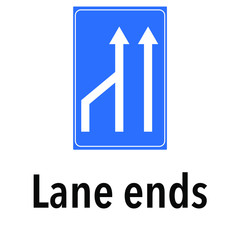 Lane ends Information and Warning Road, caution traffic street sign, vector illustration isolated on white background for learning, education, driving courses, sticker, icon.