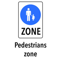 Zone Pedestrians Information and Warning Road, caution traffic street sign, vector illustration isolated on white background for learning, education, driving courses, sticker, icon.