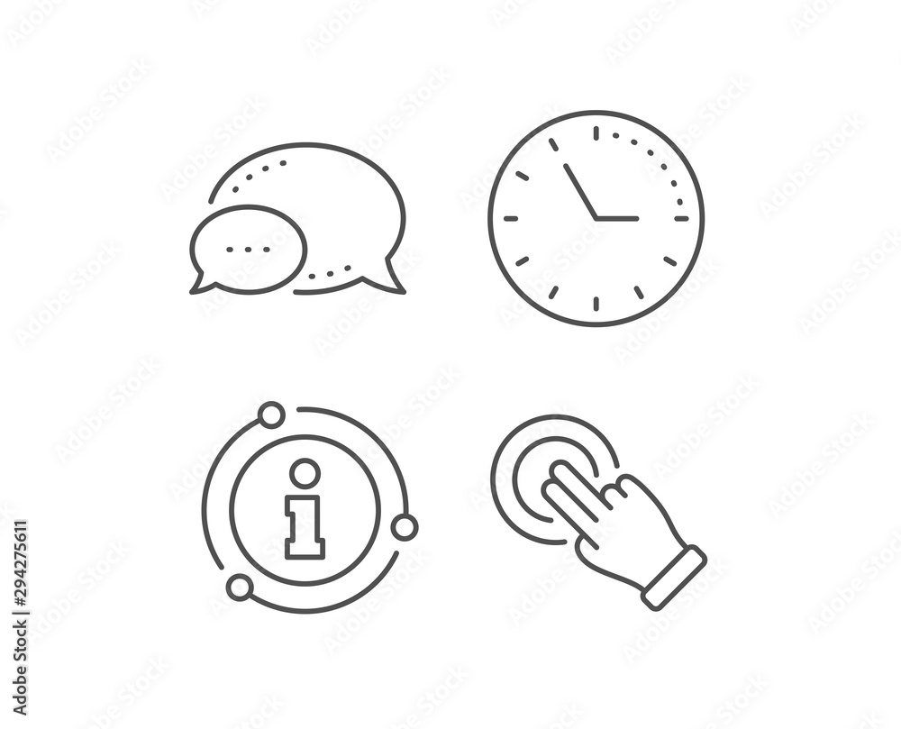 Poster touchscreen gesture line icon. chat bubble, info sign elements. click hand sign. push action symbol.