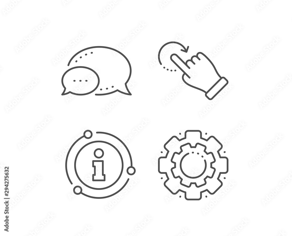 Poster rotation gesture line icon. chat bubble, info sign elements. slide arrow sign. swipe action symbol. 