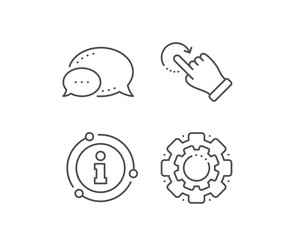 Rotation gesture line icon. Chat bubble, info sign elements. Slide arrow sign. Swipe action symbol. Linear rotation gesture outline icon. Information bubble. Vector