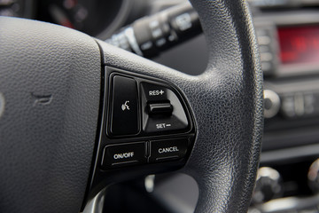 Winnipeg, Manitoba / Canada - October 6, 2019: Kia Rio Steering Wheel Cruise Control.
