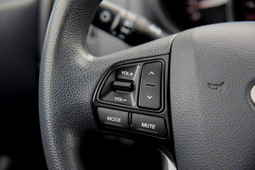 Winnipeg, Manitoba / Canada - October 6, 2019: Kia Rio Steering Wheel Music Control.