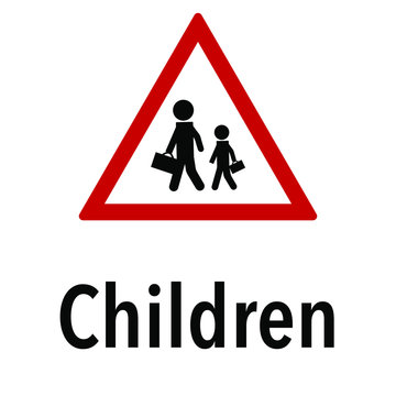 Children Information and Warning Road, caution traffic street sign, vector illustration isolated on white background for learning, education, driving courses, sticker, icon.