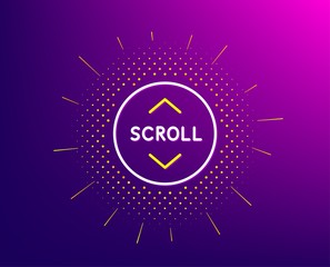 Scroll down button line icon. Halftone pattern. Scrolling screen sign. Swipe page. Gradient background. Scroll down line icon. Yellow halftone pattern. Vector