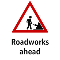Roadworks ahead  Information and Warning Road, caution traffic street sign, vector illustration isolated on white background for learning, education, driving courses, sticker, icon.