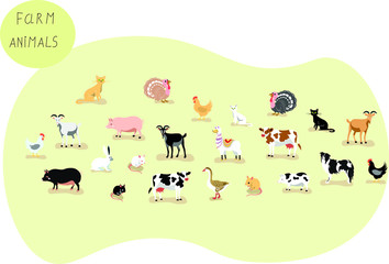 Vector animals farm set of isolated illustration on white background . Concept  for logo, print, textile, cards, icon 