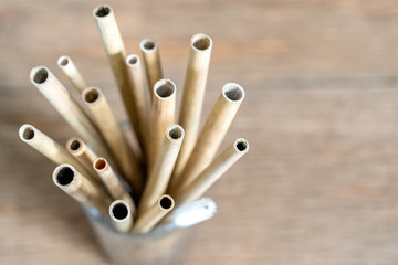 Nature drinking straws from bamboo wood for reusable and reduce the use of plastic straw.