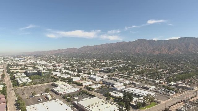 Aerial shot of neighborhood and mountains in Glendale, CA