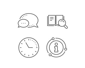 Search in Book line icon. Chat bubble, info sign elements. Education symbol. Instruction or E-learning sign. Linear search Book outline icon. Information bubble. Vector