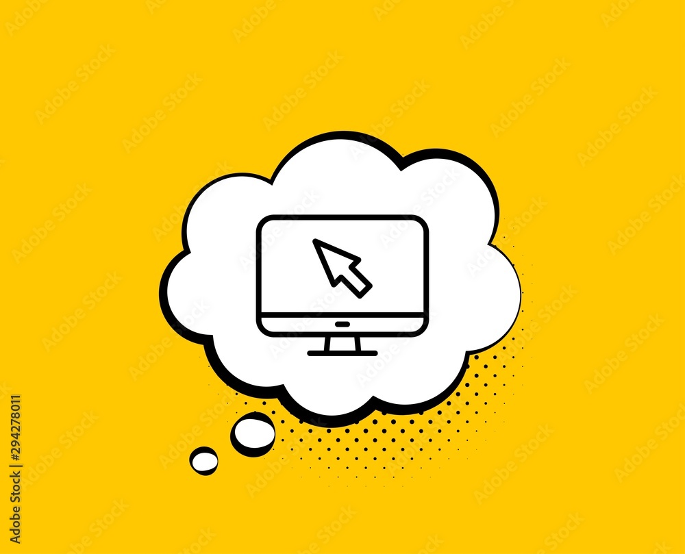 Poster computer or monitor icon. comic speech bubble. mouse cursor sign. personal computer symbol. yellow b