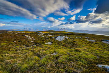 Beautiful scenic landscape of Scotland nature with beautiful evening sun set sky.