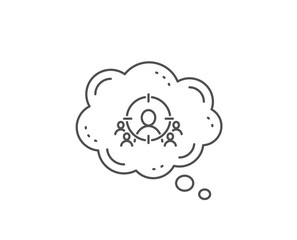 Business targeting line icon. Chat bubble design. Marketing target strategy symbol. Aim with people sign. Outline concept. Thin line business targeting icon. Vector