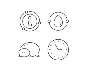 Cold-pressed oil line icon. Chat bubble, info sign elements. Organic tested sign. Water drop symbol. Linear cold-pressed oil outline icon. Information bubble. Vector