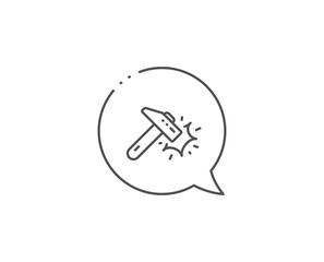 Hammer blow line icon. Chat bubble design. Crash protection sign. Repair tool symbol. Outline concept. Thin line hammer blow icon. Vector