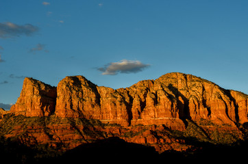 Sunset on rock formations in Sedona, Arizona.