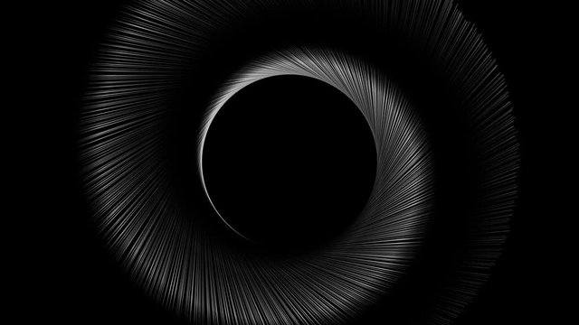 White lines spiral ,black background.