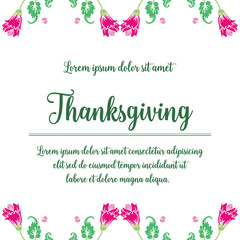 Text of thanksgiving, with vintage pink flower frame. Vector