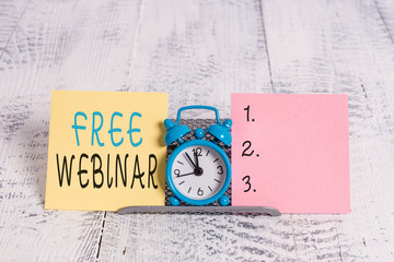 Text sign showing Free Webinar. Business photo showcasing free workshop or seminar that is...
