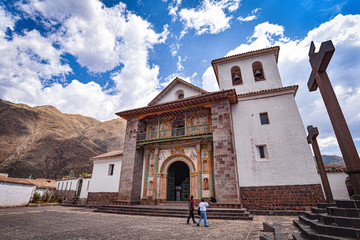 Exterior facade of the Barroque-style church of Andahuaylillas, near Cusco, Peru