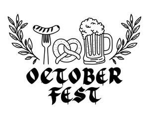 beer jar with pretzel and sausage oktoberfest celebration icon