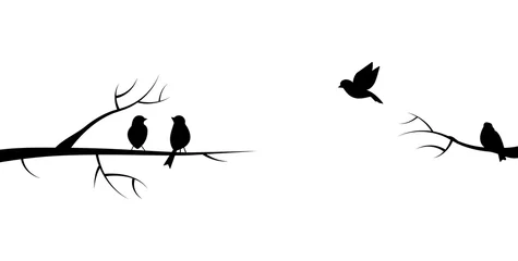 Fotobehang Vliegende vogel tak silhouet illustratie © gunayaliyeva