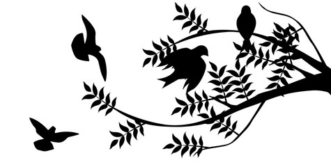 Flying bird branch silhouette illustration