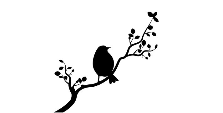 Branch with leaves bird silhouette illustration