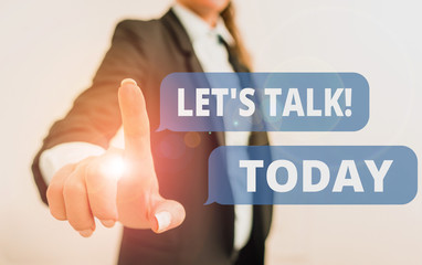 Text sign showing Let S Talk. Business photo text they are suggesting beginning conversation on...