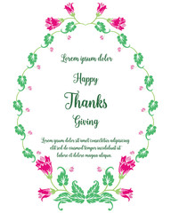 Greeting card or invitation card of thanksgiving, with ornate of pink wreath frame. Vector