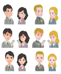 ビジネスマンとビジネスウーマンの表情のイラスト