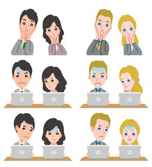 ビジネスマンとビジネスウーマンの表情のイラスト